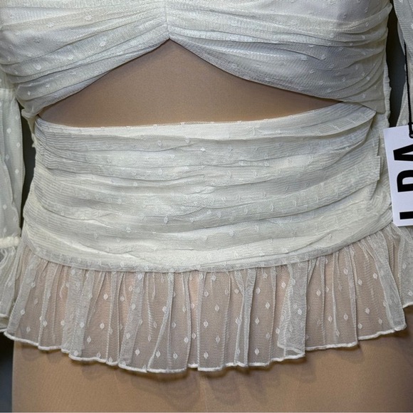 LPA Dolores Top Ivory Cream Cut-Out Sheer Puff Sleeve Blouse Shirt Size XL NWT - Picture 3 of 11